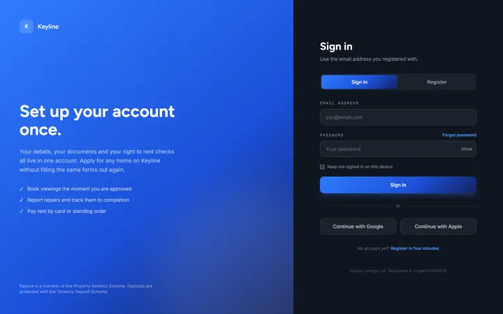 Keyline tenant account sign-in